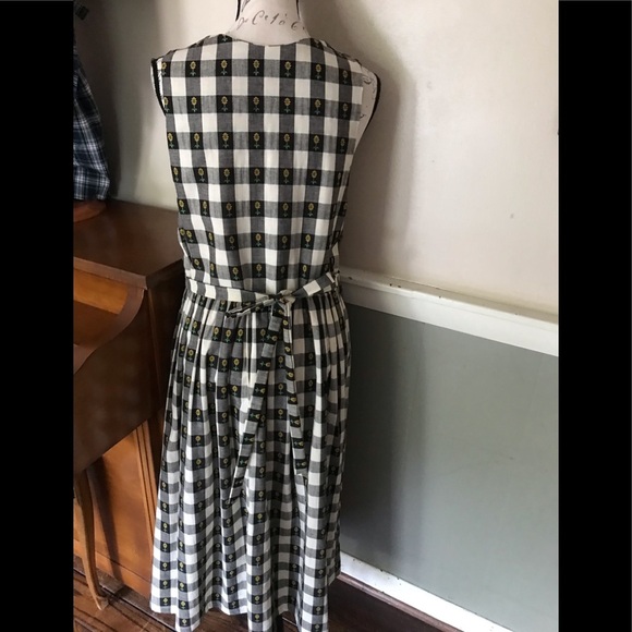 Rare Vintage Handmade Sunflower Tea Pot Cotton Gingham Calico Embroidered Dress - Picture 7 of 14